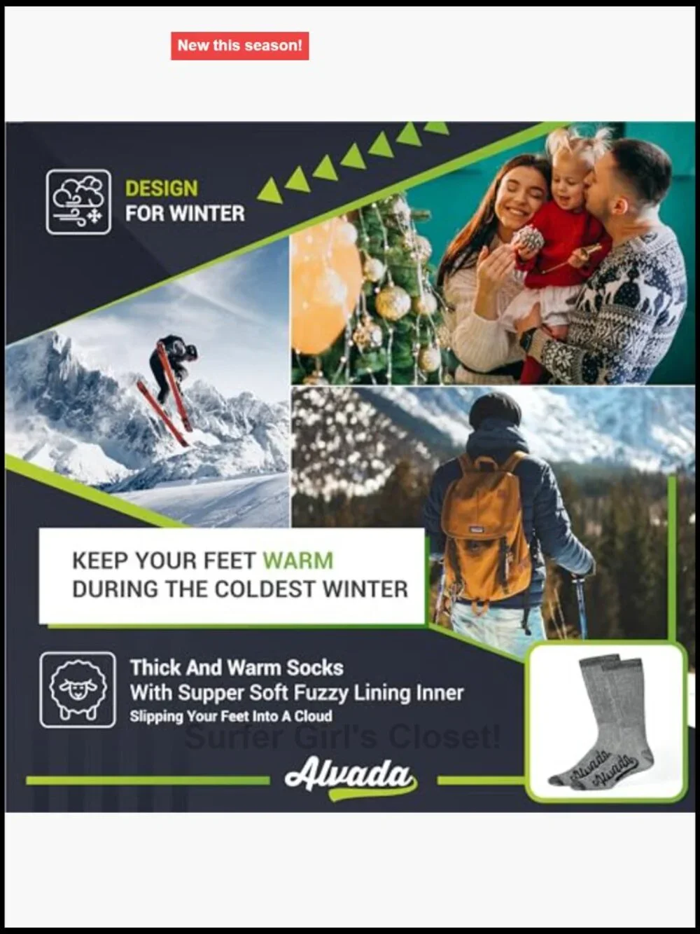 Merino Wool Crew Socks Thermal Warm Socks for Winter Work Hiking Running 3 Pairs